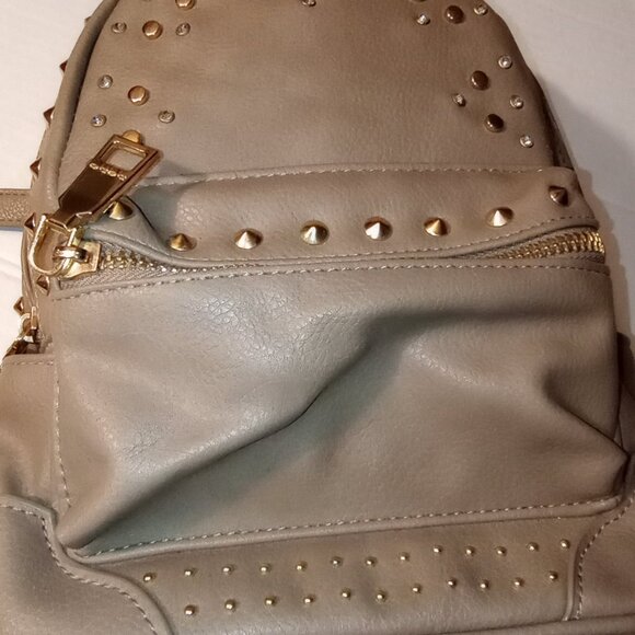 Bebe Mini Taupe Backpack w/ Gold Studs - Picture 3 of 9